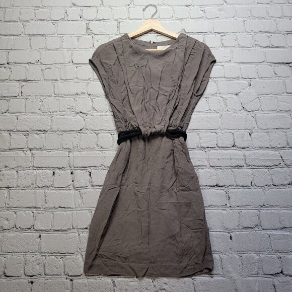 3.1 Phillip Lim 100% Silk Taupe Belted Short Sleeve Dress Size 2